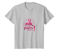 Pink is My Power Color Support de Sensibilisation au Cancer du Sein T-Shirt, Enfant, Argent, 4 Ans