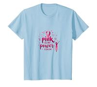 Pink is My Power Color Support de Sensibilisation au Cancer du Sein T-Shirt, Enfant, Bleu Céleste, 10 Ans