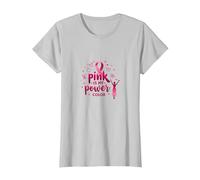 Pink is My Power Color Support de Sensibilisation au Cancer du Sein T-Shirt, Femme, Argent, S