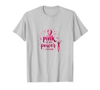 Pink is My Power Color Support de Sensibilisation au Cancer du Sein T-Shirt, Homme, Argent, 3XL