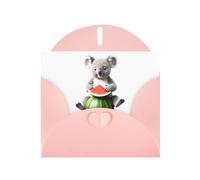 Pink JKIEGOQ Koala assis on a watermelon Prints Carte de vœux pour Noël, Saint-Valentin, mariage, fête 10,2 x 15,2 cm