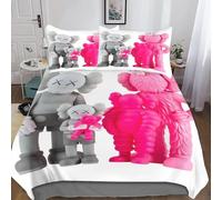 Pink Kaws Housse De Couette Cartoon Characters + Taies D'oreiller, D R¿¿Versible Parure De Lit Double£¿Xcm£© Microfibre Sets De Housses De Couettesx