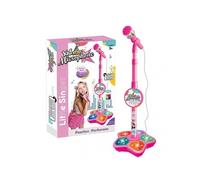 (Pink) Kids Karaoke Machine with Microphones and Adjustable Stand, Music Sing Along with Flashing Stage Lights and Pedals for Fun Musical Effect