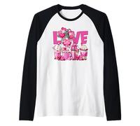 Pink Latte Buffalo Plaid GNOME Love Valentines Coffee Manche Raglan