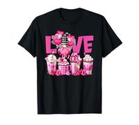 Pink Latte Buffalo Plaid GNOME Love Valentines Coffee T-Shirt