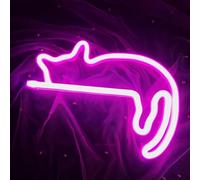 Pink Lazy cat LED Creative néon - économie d'énergie décoration murale douce chambre salon bar, Pet Shop cadeau pour les amoureux des chats 10,7 * 7,01 pouces