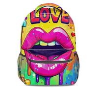 Pink Love Lips Sac à dos imprimé mode décontracté sac à dos de voyage pour femme, Impression 1., 44