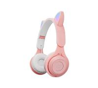 (Pink)M6 Luminous Cat Ears Two-color Foldable Bluetooth Headset with 3.5mm Jack & TF Card Slot
