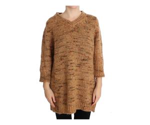 Pink Memories - Pull col V oversize Marron Laine - Femme - Pulls - Brun - Taille: 36 FR