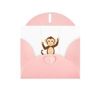 Pink MJHKXLJ Carte de vœux avec imprimé « Little Monkey on the swing » nacré - Enveloppe incluse - Parfait pour Noël, anniversaires, Saint-Valentin, mariages, etc
