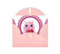 Pink MJHKXLJ Carte de vœux avec imprimé « Little monster in the wreath » nacré - Enveloppe incluse - Parfait pour Noël, anniversaires, Saint-Valentin, mariages, etc