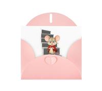 Pink MJHKXLJ Carte de vœux avec imprimé « Little Mouse on the stairs » - Enveloppe incluse - Parfait pour Noël, anniversaires, Saint-Valentin, mariages, etc