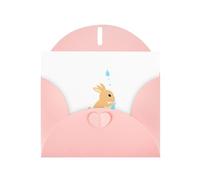 Pink MJHKXLJ Carte de vœux Motif petit lapin collectant des gouttes d'eau nacrées - Enveloppe incluse - Parfait pour Noël, anniversaires, Saint-Valentin, mariages, etc
