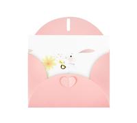 Pink MJHKXLJ Carte de vœux Motif petit lapin soufflant de trompette nacrée avec enveloppe incluse Idéal pour Noël, les anniversaires, la Saint-Valentin, les mariages et plus encore