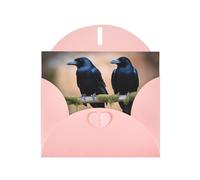Pink MJHKXLJ Carte de vœux nacrée avec deux corbeaux noirs - Enveloppe incluse - Parfait pour Noël, anniversaires, Saint-Valentin, mariages, et plus encore