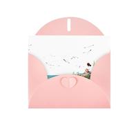 Pink MJHKXLJ Carte de vœux nacrée avec inscription « Little Girl watching seagulls on the reef » - Enveloppe incluse - Parfait pour Noël, anniversaires, Saint-Valentin, mariages, etc