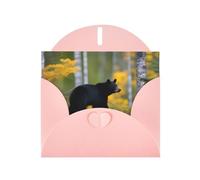 Pink MJHKXLJ Rge and Small Black Bear Prints Carte de vœux nacrée - Enveloppe incluse - Parfait pour Noël, anniversaires, Saint-Valentin, mariages, et plus encore