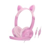 (Pink, Multicolor) AKZ-024 Kids Headphones Cat Ear 3.5mm Wired Headset Gaming Headset with Microphone - Pink