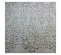 Pink Off White 3D Flower Beads Sequin Tulle Mesh Lace Fabric Embroidery Lady Dress Wedding Gown Bridal(Off white tulle)