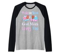 Pink Or Blue God Mom Loves You Baby Shower Sexe Reveal Ma Manche Raglan