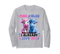 Pink Or Blue I Already Love You Gifts Cow Baby Gender Reveal Manche Longue