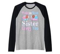 Pink Or Blue Sister Love You Baby Shower Sexe Reveal Sis Manche Raglan