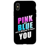Pink Or Blue We're Blessed... Christian Faith Gender Reveal Coque pour iPhone X/XS
