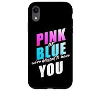 Pink Or Blue We're Blessed... Christian Faith Gender Reveal Coque pour iPhone XR