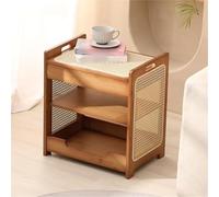 Pink Palm Table de Chevet en rotin avec étagère de Rangement et Panier pour Chat, Table d'appoint avec Rangement dissimulé, Meuble d'appoint gigogne pour Salon ou Bureau (Marron)