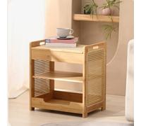 Pink Palm Table de Chevet en rotin, Table de Nuit avec étagère de Rangement et Panier pour Chat, Table d'appoint avec Rangement dissimulé, Table d'appoint gigogne pour Salon ou Bureau (Naturel)