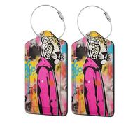 Pink Panther Graffiti Street Art Lot de 2 étiquettes de bagage en cuir avec rabat d'intimité et boucle en métal pour homme et femme