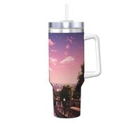 Pink Paris Ice Bully Gobelet isotherme réutilisable avec poignée pour boissons froides et chaudes 1 200 ml