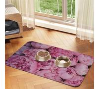 Pink Peony,Waterproof Pet Feeding Mat,PU Leather Placemats for Cat Dog Water Bowl,Food Mats,40x60cm