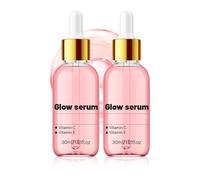Pink Peptide Glow Sérum pour le visage, sérum de minimiseur de pores avec vitamine C&E, anti-âge anti-ride à l'essence avec de l'acide hyaluronique pour l'hydratation (30ml, 2pc)