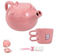 Pink Piglet Ceramic Teapot and Cup Set, Funny Ceramic Pig Teapots, Creative Water Comes Out of The Pig's Nose Kettle, Funny Pink Pig Teapots for Gifts & Home Use (1 Teapot + 1 Teacup)