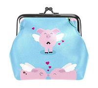 Pink Pigs Wings Valentine Love Blue Coin Purse Vintage Pouch Buckle Clutch Bag Kiss-Lock Change Purse Fermoir Fermeture Portefeuilles pour Femme Fille