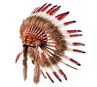 Pink Pineapple Coiffe Indienne en Plumes d'origine Responsable - Warbonnet Style Indiens d’Amérique Fait Main - d’Inspiration amérindienne, Artisanale & éthique - Courte Longueur - Rouge et Blanc