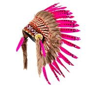 Pink Pineapple Coiffe Indienne en Plumes d'origine Responsable - Warbonnet Style Indiens d’Amérique Fait Main - d’Inspiration amérindienne, Artisanale & éthique - Courte Longueur - Fuchsia