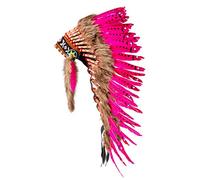 Pink Pineapple Coiffe Indienne en Plumes d'origine Responsable - Warbonnet Style Indiens d’Amérique Fait Main - d’Inspiration amérindienne, Artisanale & éthique - Longueur Moyenne - Fuchsia