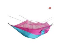 (Pink)Portable Double Swing Hammock Nylon Bed with Mosquito Net for CampingHiking