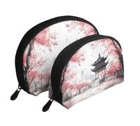 Pink Primrose Gazebo Sacs de maquillage 2 pièces Portable Shell Trousse de toilette de voyage, blanc, Taille unique