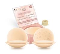 Pink Protect - Lot de 2 Paires de Cache-tétons en Silicone médical réutilisables + Miroir de Poche - 8 Paires de Patchs adhésifs Invisibles, Respirants, Confortables et lavables pour Femme (Ivoire)