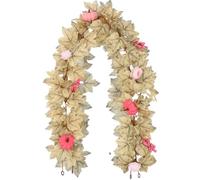 Pink Pumpkin Garland,Fall Maple Leaf Garlands,Realistic Rustic Artificial Maple Leaf Vines,for Halloween,Thanksgiving,Autumn Wedding,Fireplace,Mantel,Table Decor