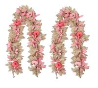 Pink Pumpkin Garland,Fall Maple Leaf Garlands,Realistic Rustic Artificial Maple Leaf Vines,for Halloween,Thanksgiving,Autumn Wedding,Fireplace,Mantel,Table Decor