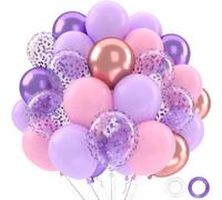 Pink Purple Balloons, 52 Pieces Pastel Pink Purple Balloons, Latex Balloons Metallic Purple Confetti Balloons, Pink Balloons Decoration Birthday Girl Woman Wedding Baby Shower Party Wedding Party, 12