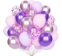 Pink Purple Balloons, 60 Pcs 12 Inch Pastel Pink Purple Metallic Pink Purple Balloons Party Set With Confetti Balloons For Decoration Birthday Wedding Party Baby Shower