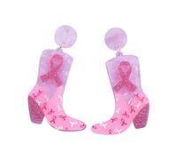 Pink Ribbon Earrings for Women Breast Cancer Awareness Jewelry Pink Ribbon Butterfly Bowknot Boot Hope Fight Support Earrings for Friends Family Encourage Gifts (B)