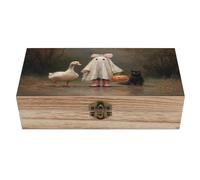 Pink Ribon Boîte de rangement en bois avec couvercle à charnière et fermoir à l'avant Motif chat noir et oie