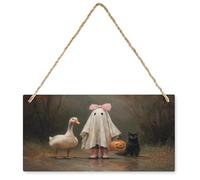 Pink Ribon Ghost Black Cat and Oie Décoration murale en bois rustique à suspendre