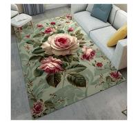 Pink Rose Print Rug: Rectangular Non-Slip Crystal Velvet Mat for Bedroom, Bathroom, Dining Room, Entry, Living, Laundry(80x160cm)